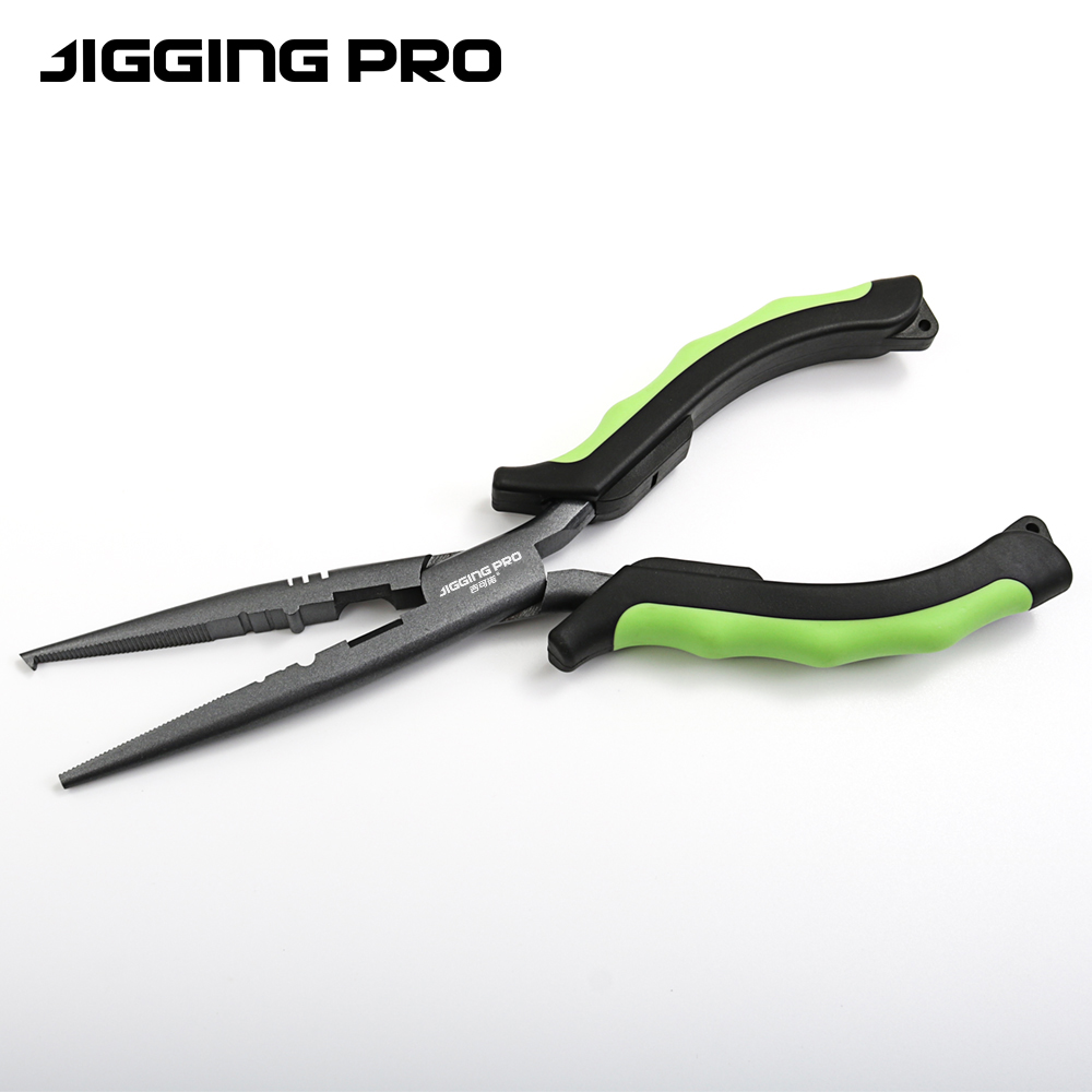Fishing Line Cutter - JIGGINGPRO ロングノーズフィッシングプライヤー PTFE耐腐食性 スプリットリングオープナー ラインカッター 人間工学に基づいたグリップ
