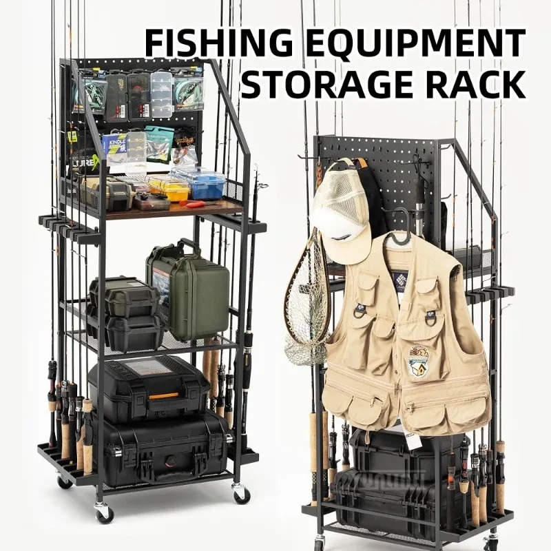 Fishing Line Spool - 釣り道具収納棚、釣り竿とリールを収納できるガンラック風のタックルオーガナイザー、家庭や車内での多目的収納に最適。