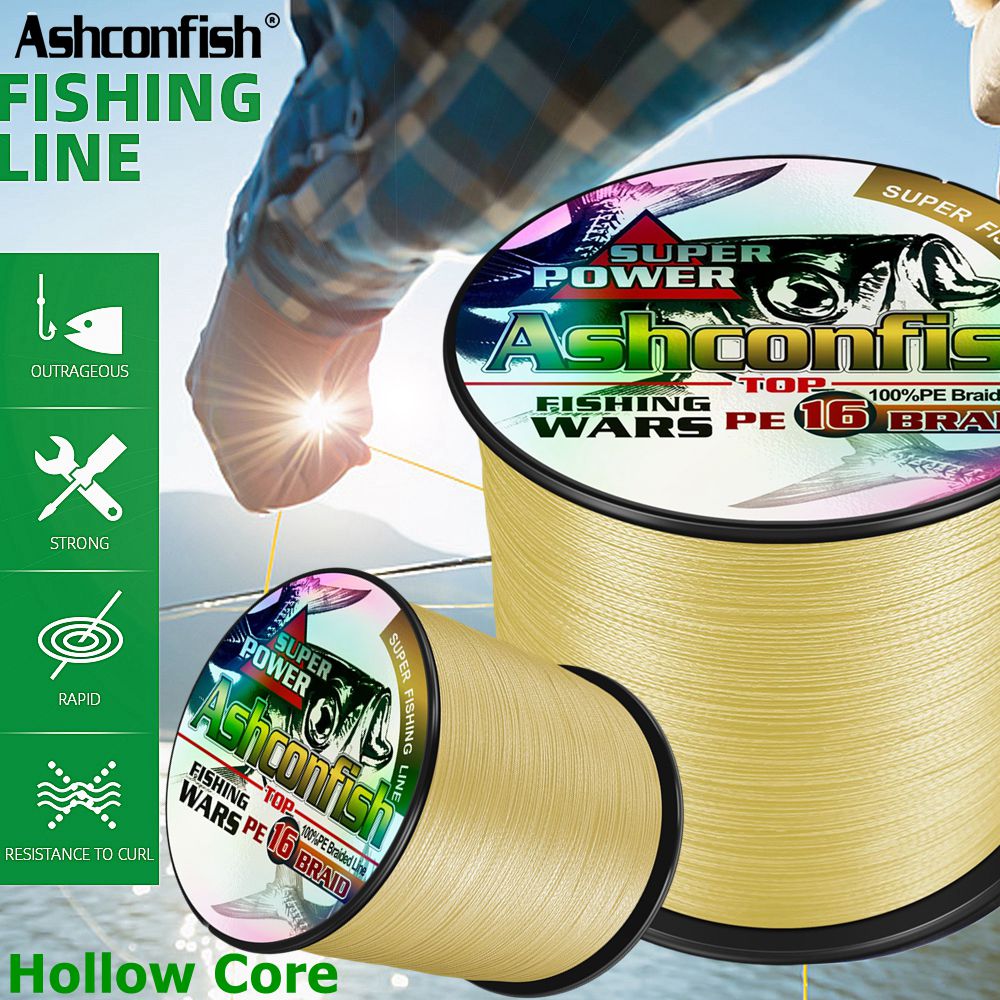Ice Fishing Line - アッシュコンフィッシュ編組釣り糸、超強力塩水釣り糸、中空コア、マルチフィラメントPEライン、日本、16ストランド、100m、20 LB-500ポンド
