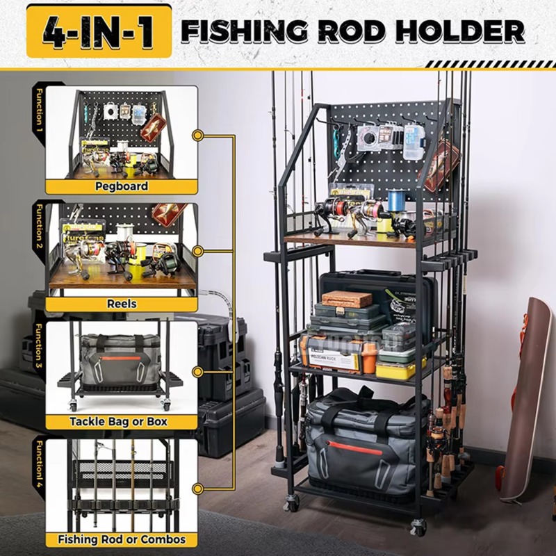 釣り道具収納棚、釣り竿とリールを収納できるガンラック風のタッ - Fishing Line Spool のレビューと価格