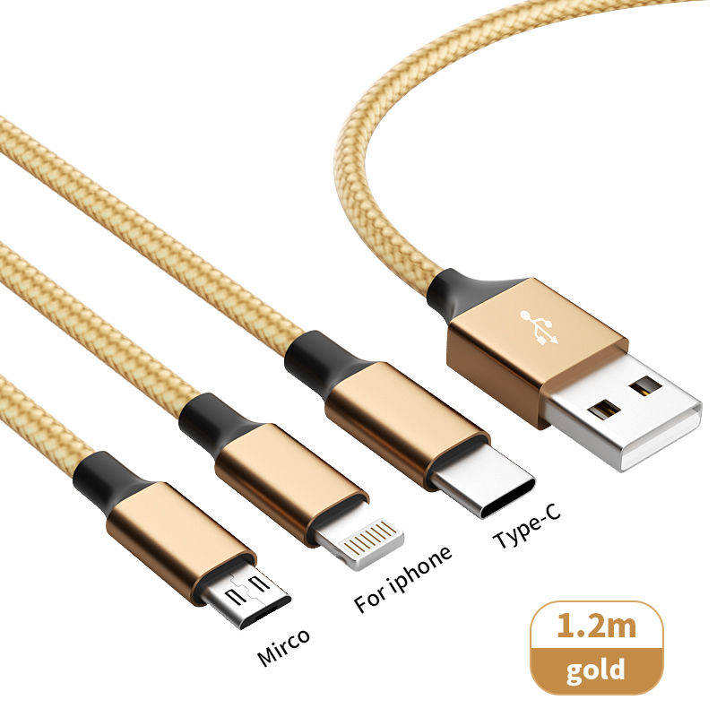 3in1 ゴールド高速充電USBケーブル タイプC USBマ - Braided Line のレビューと価格