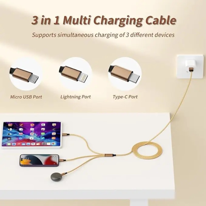 3in1 ゴールド高速充電USBケーブル タイプC USBマ - Braided Line のレビューと価格