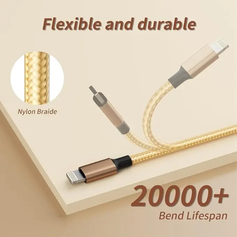 3in1 ゴールド高速充電USBケーブル タイプC USBマ - Braided Line のレビューと価格