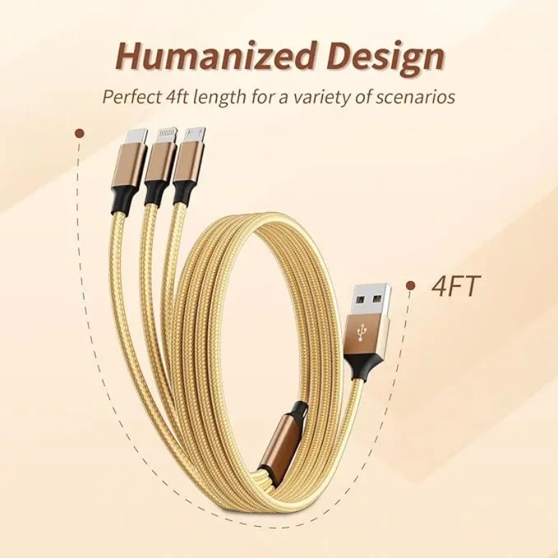 3in1 ゴールド高速充電USBケーブル タイプC USBマ - Braided Line のレビューと価格